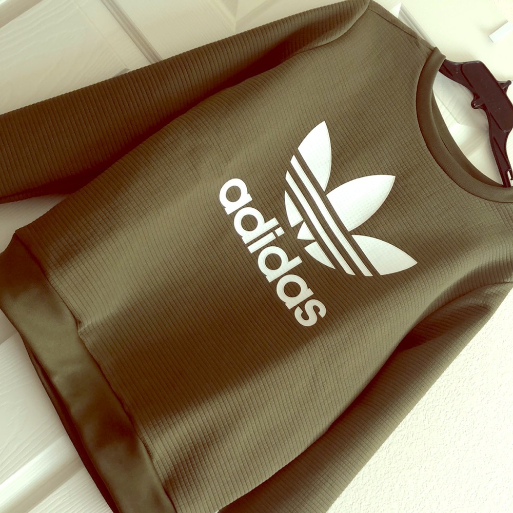 adidas olive green crewneck sweater